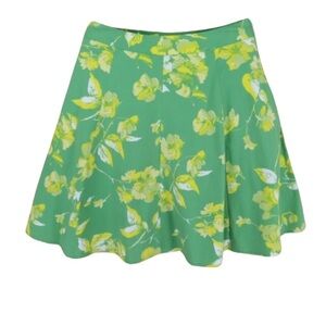 St. John's Bay A-Line Skirt Women’s 14 Green Yellow Floral Cotton Stretch Zipper